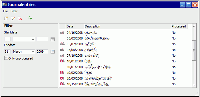 Journalentries window